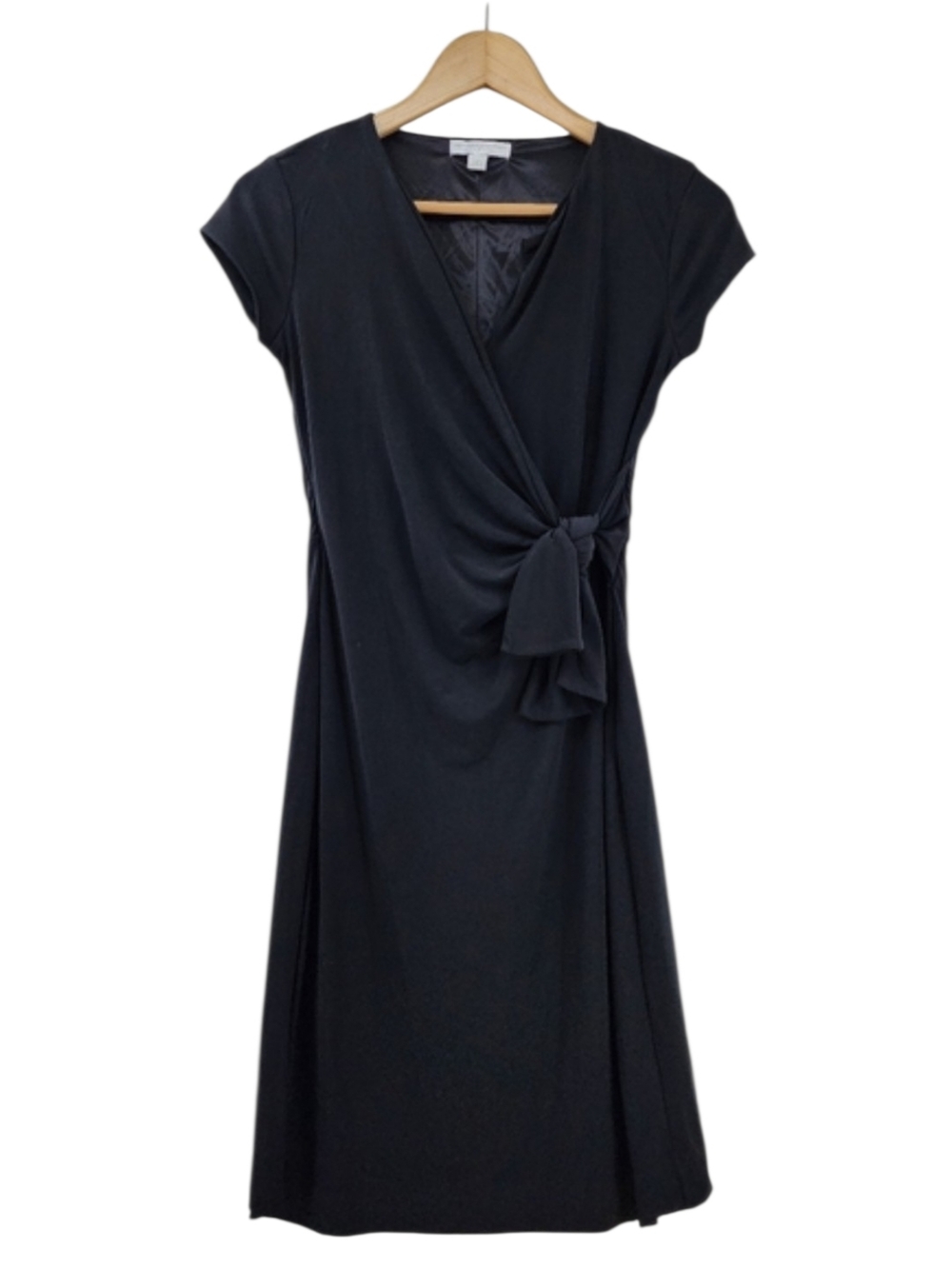 New York & Company Stretch Black Short-Sleeve Wrap Dress Women's Extra Small